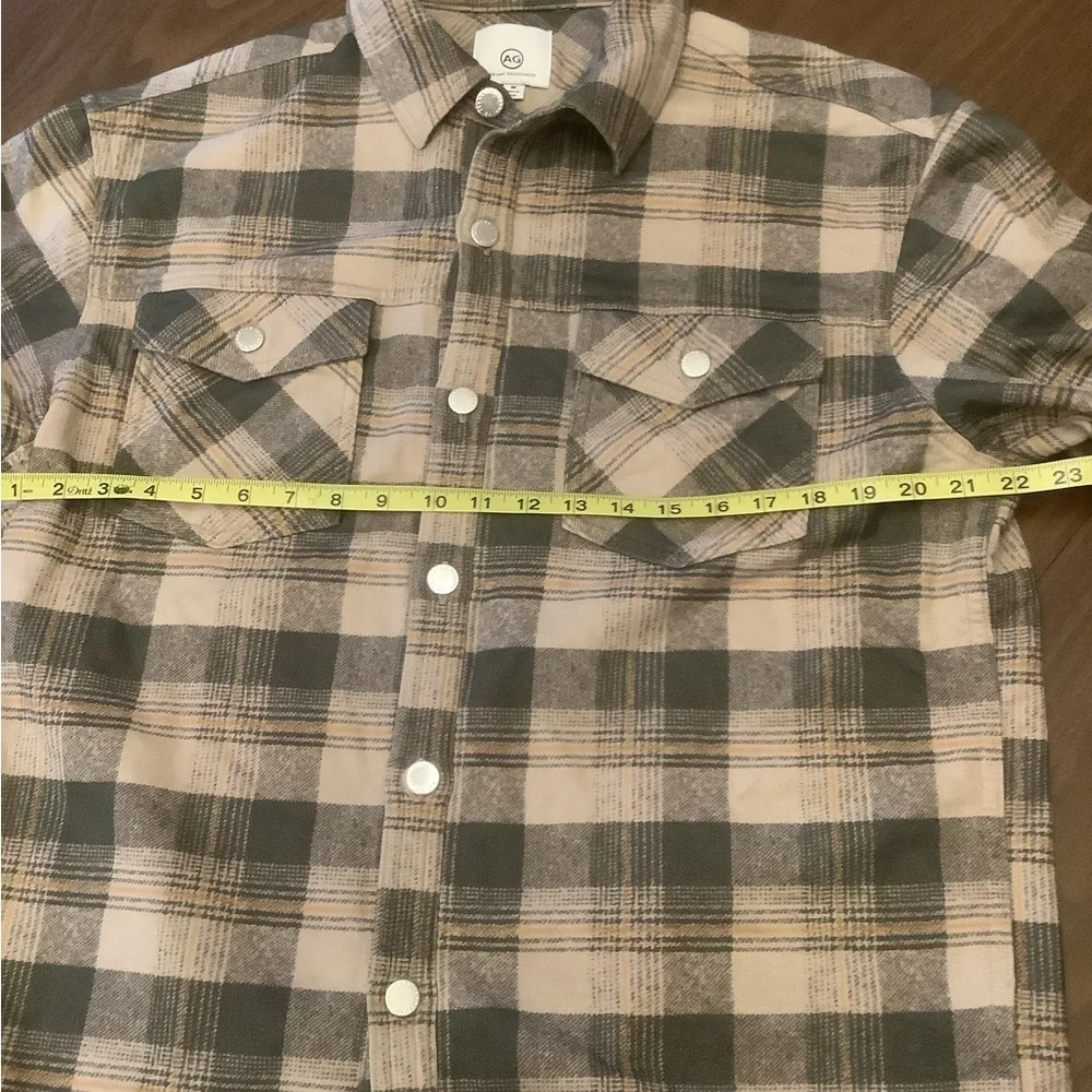 AG Jeans Green Plaid Flannel Shacket Mens M Button Down Fall Layer NWOT